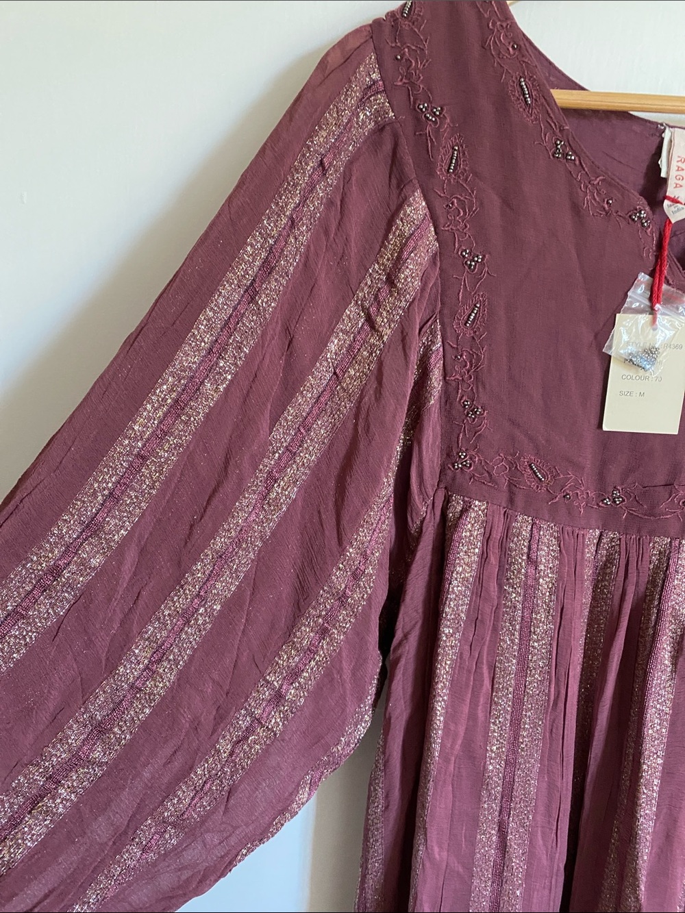 RAGA Bohmian Metallic Beaded Dress in Maroon - Picture 7 of 10